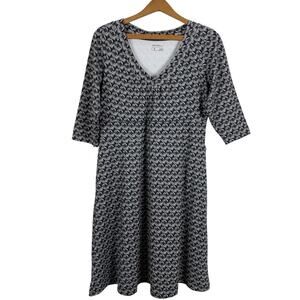 Eddie Bauer Women Dress Size Large Gray Geometric Stretch Preppy Travel Vacation